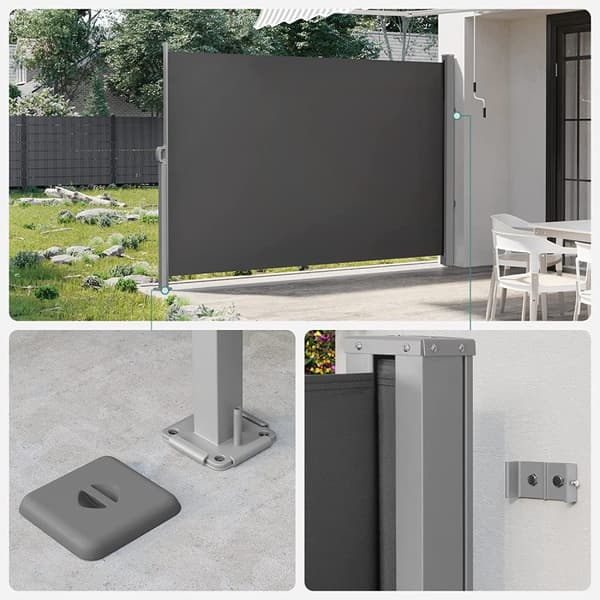 Side baldakin - 180 x 450 cm - Udvidelig rulleblind - Vis beskyttelse - Sort