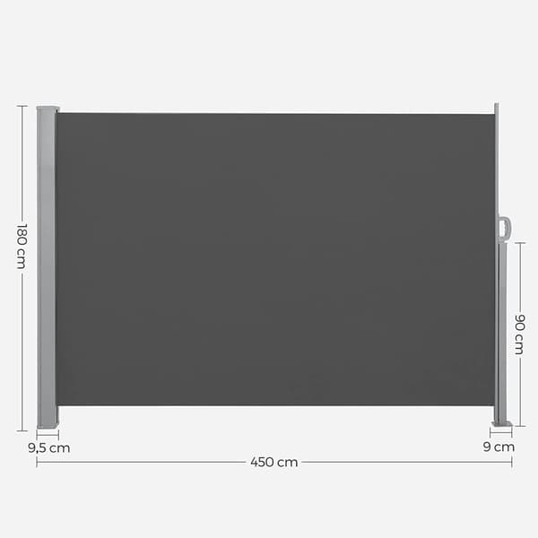Side baldakin - 180 x 450 cm - Udvidelig rulleblind - Vis beskyttelse - Sort