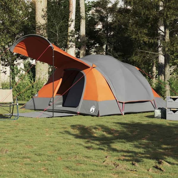 vidaXL Tunneltelt for camping 8 personer grå og oransje vanntett
