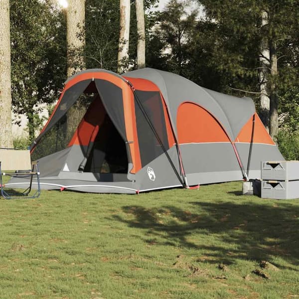 vidaXL Tunneltelt for camping 8 personer grå og oransje vanntett