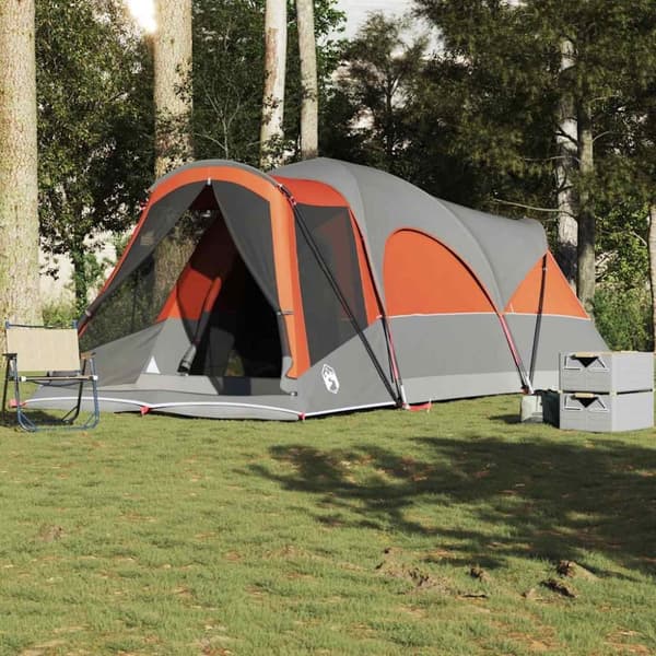 vidaXL Tunneltelt for camping 8 personer grå og oransje vanntett