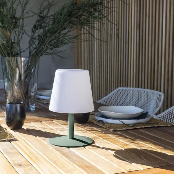 Sladdlös bordslampa - LUMISKY - STANDY MINI Olive - H25 cm - Olivgrön stålfot - Varmvit och vit LED