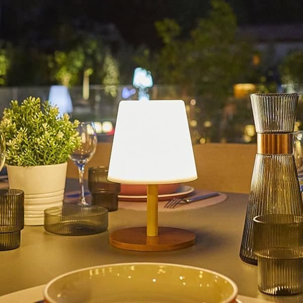 Sladdlös bordslampa - LUMISKY - STANDY MINI WOOD - H25 cm - Naturlig bambufot - Varmvit och vit LED