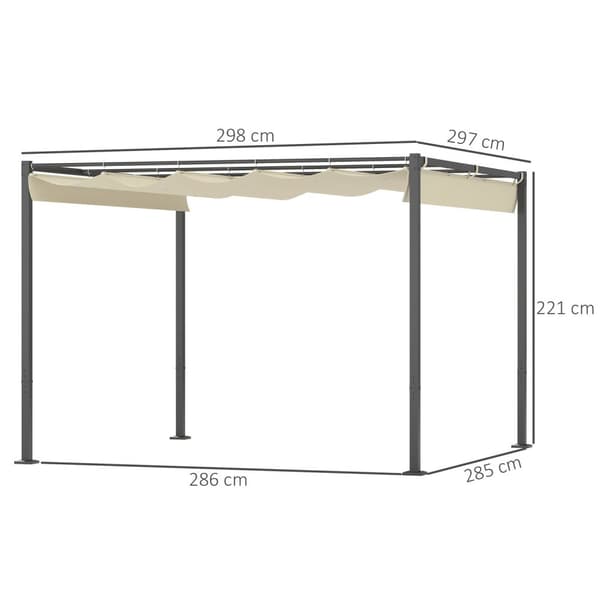 Rootz 3x3m Garden Pergola - Gazebo Canopy - Outdoor Pavilion - UPF30+, stålramme, 298x297x221cm