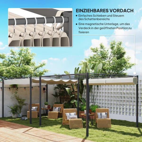 Rootz 3x3m Garden Pergola - Gazebo Canopy - Outdoor Pavilion - UPF30+, stålramme, 298x297x221cm