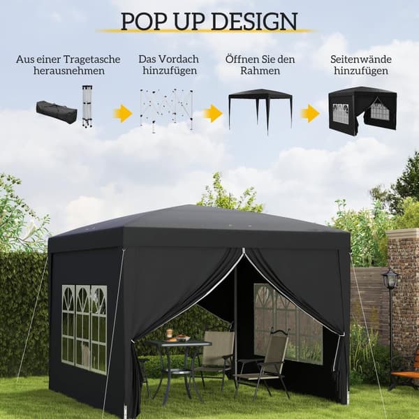 Rootz 3 x 3M Paviljonki - Puutarhateltta - Marquee - UV -suoja - 2,95m x 2,95m x 2,58m - Ihanteellinen juhliin ja retkeilyyn