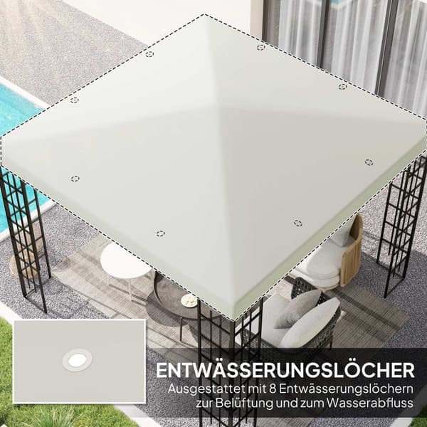 Rootz 3 x 3m Korvaava huvimajakatto - puutarhasuojakansi - Pavilion Shade - UPF30+ Suojaus - 298 cm x 298cm - valkoinen