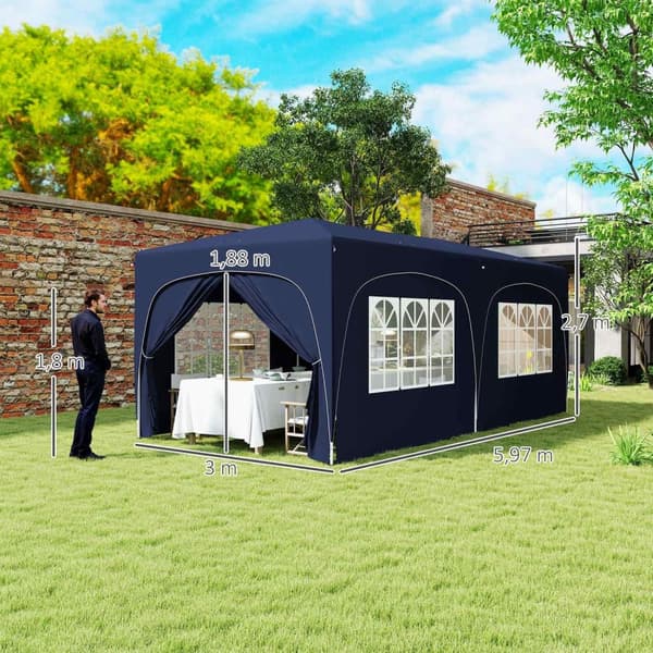 Rootz 3x6m Pop -Up Gazebo - Havetelt - Paviljongen - UPF50+ UV -beskyttelse - Justerbar højde - 597 cm x 300 cm x 270 cm