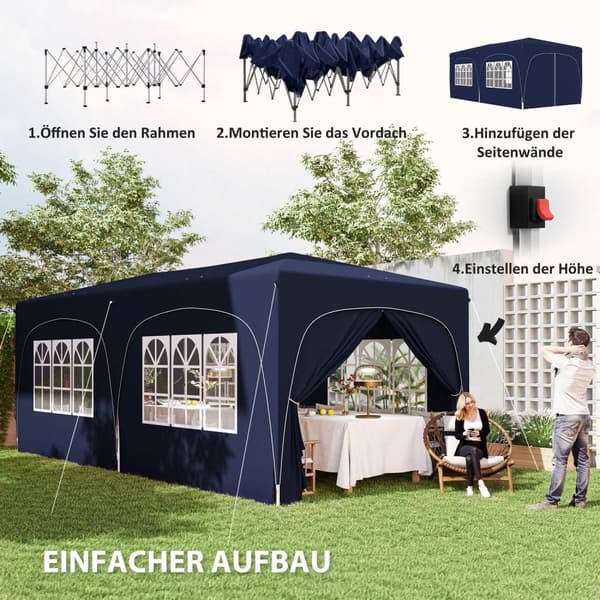 Rootz 3x6m Pop -Up Gazebo - Havetelt - Paviljongen - UPF50+ UV -beskyttelse - Justerbar højde - 597 cm x 300 cm x 270 cm