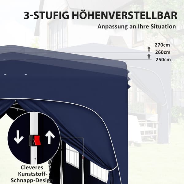 Rootz 3x6m Pop -Up Gazebo - Havetelt - Paviljongen - UPF50+ UV -beskyttelse - Justerbar højde - 597 cm x 300 cm x 270 cm