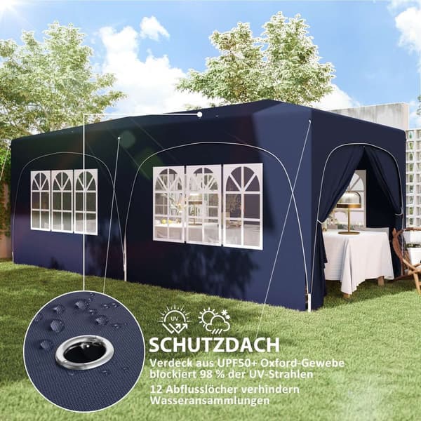 Rootz 3x6m Pop -Up Gazebo - Havetelt - Paviljongen - UPF50+ UV -beskyttelse - Justerbar højde - 597 cm x 300 cm x 270 cm