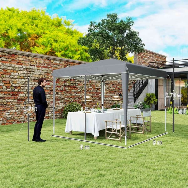 Rootz 3x3m Pop Up Gazebo - Garden Tent - Outdoor Pavilion - UPF50+ Sun Protection - 300 cm x 300 cm x 273 cm - Bærbar med bærepose