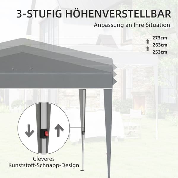 Rootz 3x3m Pop Up Gazebo - Garden Tent - Outdoor Pavilion - UPF50+ Sun Protection - 300 cm x 300 cm x 273 cm - Bærbar med bærepose