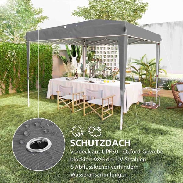 Rootz 3x3m Pop Up Gazebo - Garden Tent - Outdoor Pavilion - UPF50+ Sun Protection - 300 cm x 300 cm x 273 cm - Bærbar med bærepose