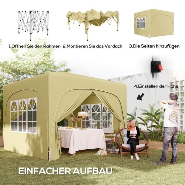 Rootz 3x3m Pop -up Garden Telt - Ulkovihanliha - Juhlateltta - UPF50+ Suojaus - 300 cm x 300 cm x 273cm