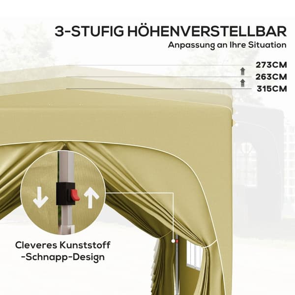 Rootz 3x3m Pop -up Garden Telt - Ulkovihanliha - Juhlateltta - UPF50+ Suojaus - 300 cm x 300 cm x 273cm