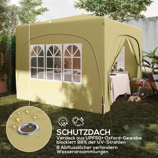 Rootz 3x3m Pop -up Garden Telt - Ulkovihanliha - Juhlateltta - UPF50+ Suojaus - 300 cm x 300 cm x 273cm
