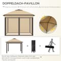 Miniatyrbillede 4 af 11: Rootz Folding Gazebo - Garden Gazebo - Metal Pavilion - Mesh Curtains - Drainage System - 330L X 330W X 288H CM - Brown