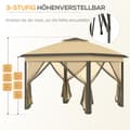Miniatyrbillede 6 af 11: Rootz Folding Gazebo - Garden Gazebo - Metal Pavilion - Mesh Curtains - Drainage System - 330L X 330W X 288H CM - Brown