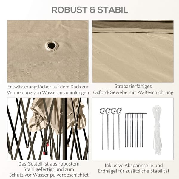 Rootz Folding Gazebo - Garden Gazebo - Metal Pavilion - Mesh Gardiner - Dräneringssystem - 330L X 330W X 288H CM - Brunt