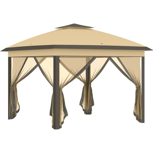 Rootz Folding Gazebo - Garden Gazebo - Metal Pavilion - Mesh Gardiner - Dräneringssystem - 330L X 330W X 288H CM - Brunt