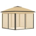 Miniatyrbillede 1 af 11: Rootz Folding Gazebo - Garden Gazebo - Metal Pavilion - Mesh Curtains - Drainage System - 330L X 330W X 288H CM - Brown