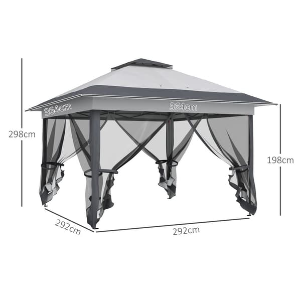 Rootz Garden Pavilion Pop -Up Gazebo - Ulkokatos - Taitettava suoja - UV -suojaus ja hyttysverkko - 3,64m x 3,64m x 2,98m