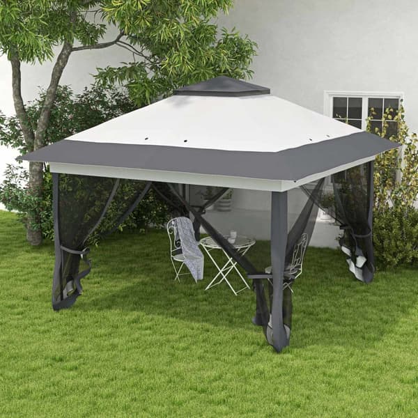 Rootz Garden Pavilion Pop -Up Gazebo - Ulkokatos - Taitettava suoja - UV -suojaus ja hyttysverkko - 3,64m x 3,64m x 2,98m