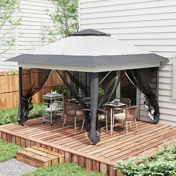 Rootz Garden Pavilion Pop -Up Gazebo - Ulkokatos - Taitettava suoja - UV -suojaus ja hyttysverkko - 3,64m x 3,64m x 2,98m