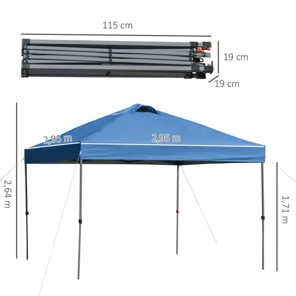 Rootz Garden -paviljonki - taitettava paviljonki - Marquee - UV -suojaus - 2,95m x 2,95m x 2,64m - sininen - Oxford -kangas