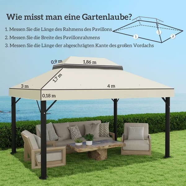Rootzin huvimajavaihtokatto - tarpauliini - paviljonki - auringonsuojaus upf30+ - 400 cm x 300 cm - valkoinen