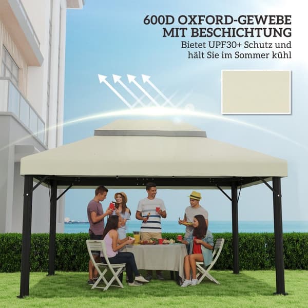 Rootzin huvimajavaihtokatto - tarpauliini - paviljonki - auringonsuojaus upf30+ - 400 cm x 300 cm - valkoinen