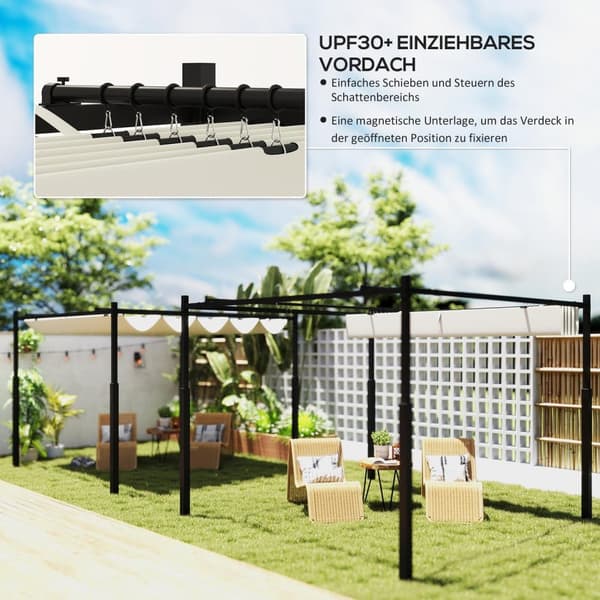 Rootz Pergola Gazebo - Puutarhakatos - Ulkopaviljonki - UPF30+ Suojaus - 298 cm x 298 cm x 230cm - valkoinen - musta