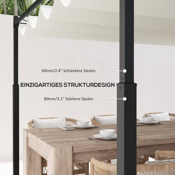Rootz Pergola Gazebo - Puutarhakatos - Ulkopaviljonki - UPF30+ Suojaus - 298 cm x 298 cm x 230cm - valkoinen - musta