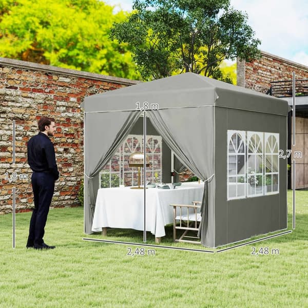 Rootz Pop Up Gazebo Telt - Garden Pavilion - Party Shelter - UPF50+ Beskyttelse - 248 cm x 248 cm x 270 cm - Grå