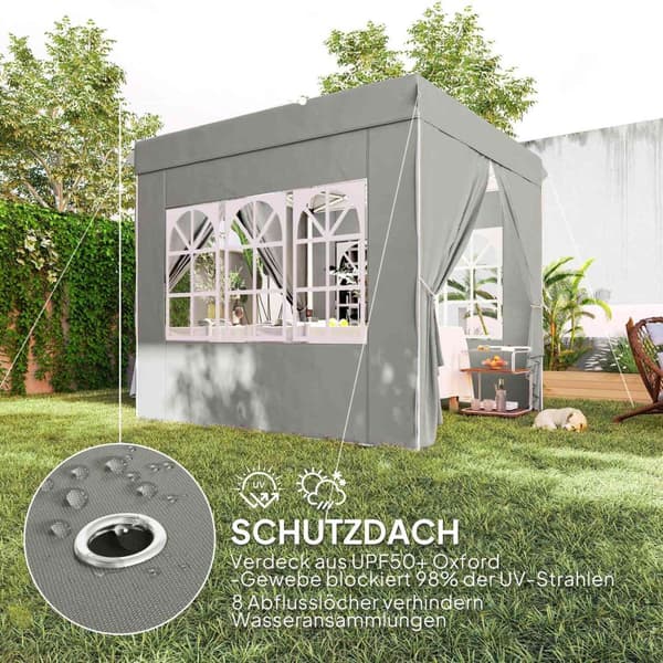 Rootz Pop Up Gazebo Telt - Garden Pavilion - Party Shelter - UPF50+ Beskyttelse - 248 cm x 248 cm x 270 cm - Grå