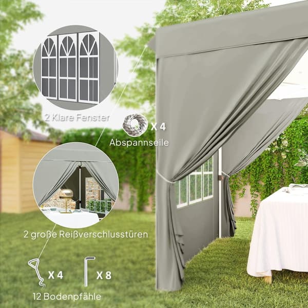 Rootz Pop Up Gazebo Telt - Garden Pavilion - Party Shelter - UPF50+ Beskyttelse - 248 cm x 248 cm x 270 cm - Grå