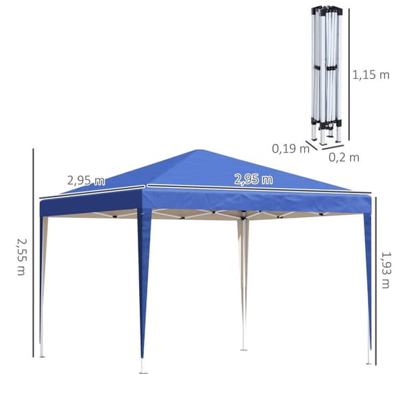 Rootz Pop -Up Folding Gazebo - Garden Tent - Party Pavilion - UV Protection - 2,95 x 2,95m - Steel & Oxford Fabric - Blue