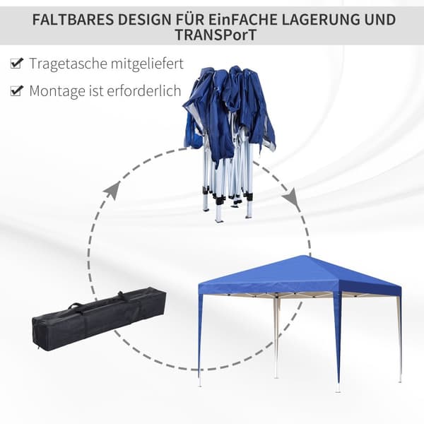 Rootz Pop -Up Folding Gazebo - Garden Tent - Party Pavilion - UV Protection - 2,95 x 2,95m - Steel & Oxford Fabric - Blue