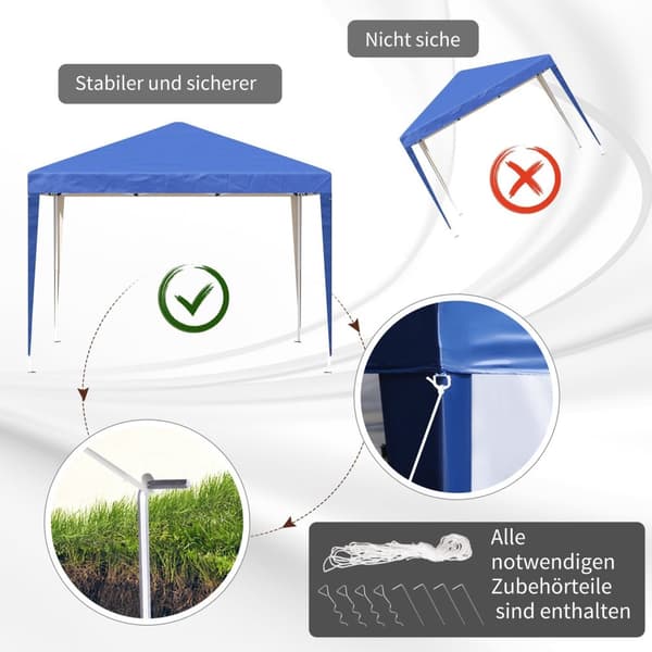 Rootz Pop -Up Folding Gazebo - Garden Tent - Party Pavilion - UV Protection - 2,95 x 2,95m - Steel & Oxford Fabric - Blue