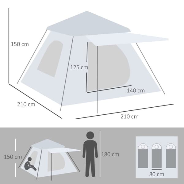 Rootz Campingtelt med veranda - pop -up telt - Familietelt - Vandtæt og ventileret - 210 cm x 210 cm x 150 cm