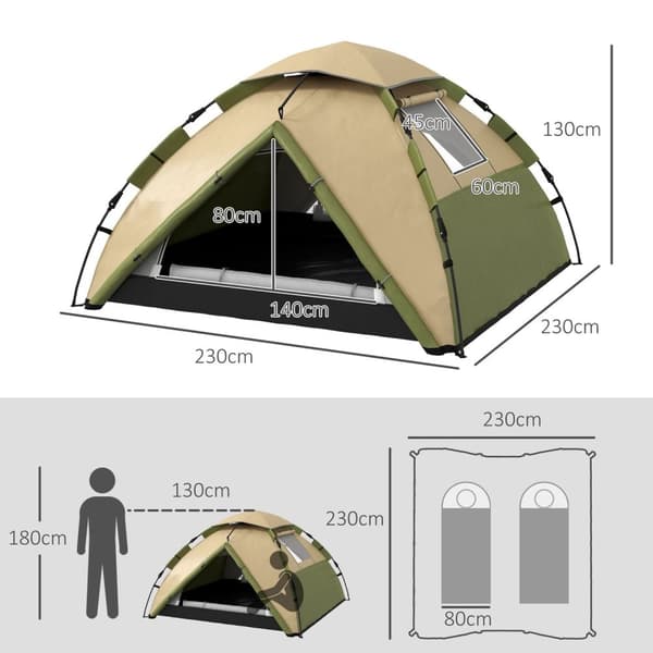 Rootz 3-4 Person Family Camping -telt - Letvægtshus - regntæt baldakin - Vandtæt 3000mm - 230 cm x 230 cm x 130 cm