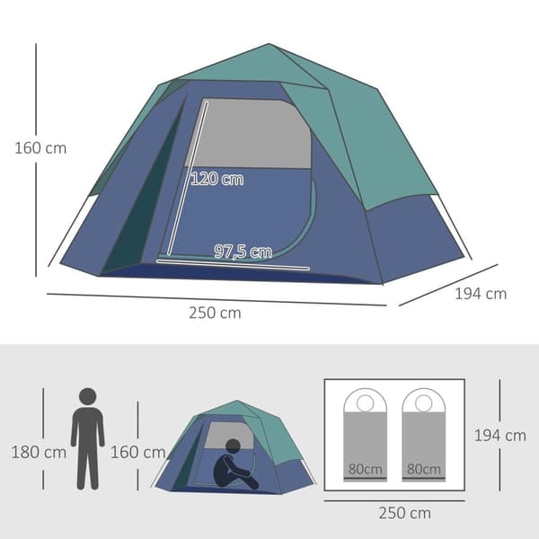 Rootz 3 -hengen pop -up -retkeilyteltta - perheen teltta - vedenpitävä teltta - helppo ilmanvaihto - 2,5 litraa x 1,94w x 1,6h m