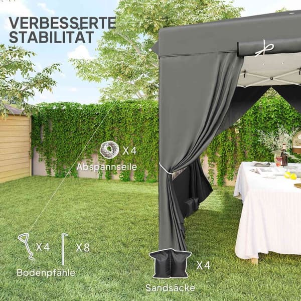 Rootz Pop Up Gazebo - Puutarhateltta - Ulkopaviljonki - UPF50+ UV -suoja - tummanharmaa - 250L x 250W x 268H cm