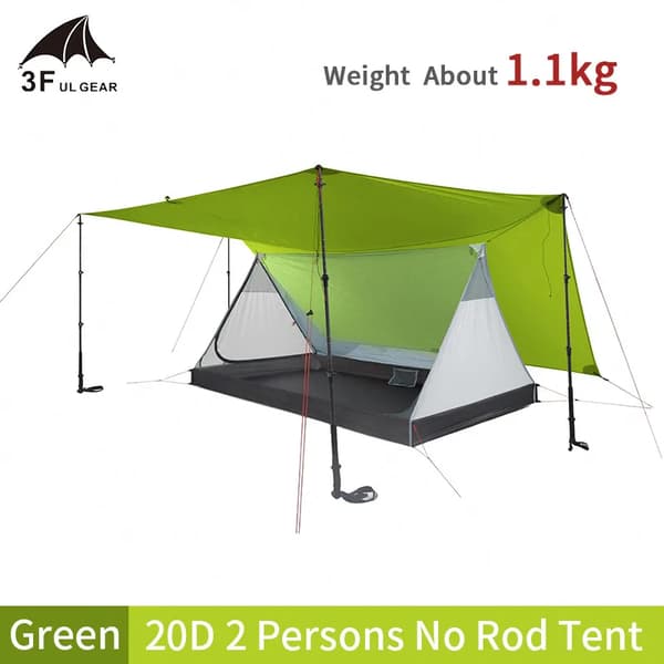 Ultralight Stangløs Telt, Vandtæt Ydre, Åndbart Indre,20D-Grøn