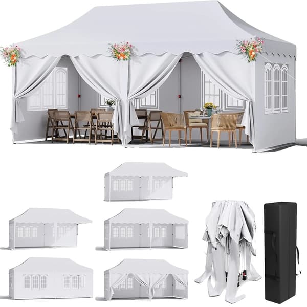 Pop Up Pavillon Telt, Vandtæt UV Beskyttelse, Robust Aluminiumramme,HVID