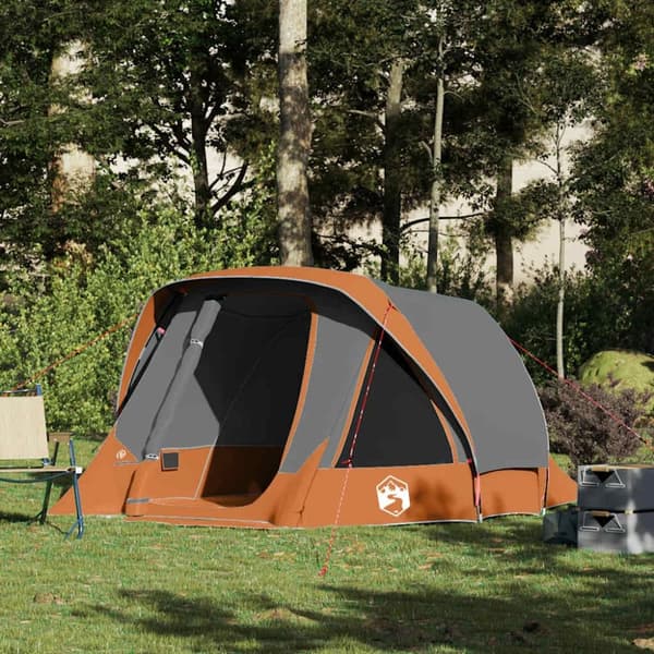 vidaXL 4-personers campingtelt vandtæt grå og orange