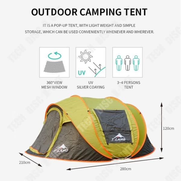 TD® Helautomatiskt 3-4 personers utomhustält Snabböppet tält Inget regn Campingpicknick
