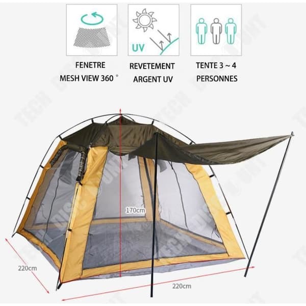 TD® Utomhustält campinggasväv andningsbar solkrämventilation insektsäker 3-4 personers campingfisketält