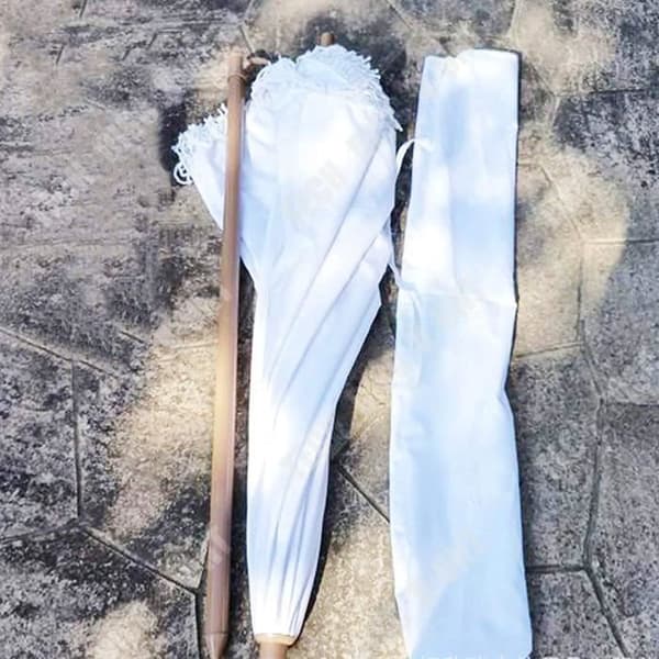 TD® utomhusparasoll med fransspray Plastfiberimitation Trä Manuellt Stång Parasoll Lätt att bära